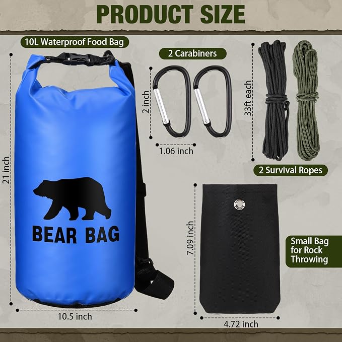 Foilswirl 1 Set Bear Food Bag for Camping Ultralight Food Hanging System Includes Waterproof Bear Bag, Nylon Ropes, Hooks for Camping Backpacking