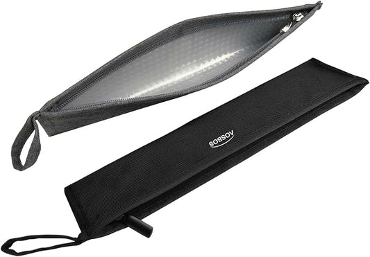 Aosbos Reusable Straws Pouch Carrying Case for Metal, Silicone, Paper, Plastic, Tumbler Straws, Stainless Steel Chopstick, (2-PACK, 11.8 IN, Grey) Black & Grey