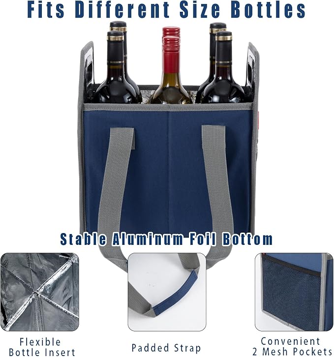 Collapsible 6 Bottle Storage Box Reusable Portable Wine Carrier Case for Tote Bag Moving, Vacation Bottle Caddy Grocery Shopping Wine Tasting Accessory