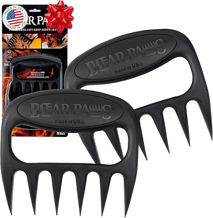 The Original Bear Paw Meat Shredder - Claws for Shredding Pork, Chicken & Any Meat (Black) | Shredder Claws for Pulled Pork, USA Made - Easily Lift, Shred, Pull and Serve Pork, Chicken, Brisket and Turkey