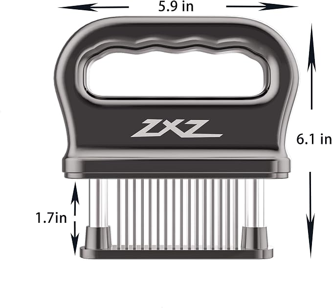 ZXZ Meat Tenderizer, 48 Stainless Steel Blades for Beef Steak Chicken | 48 sharp stainless steel needles; auto-retractable safety cover; fast marinating; for pork fish turkey; dishwasher safe