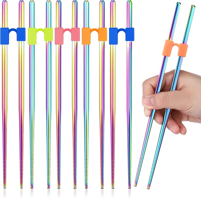 5 Pairs Reusable Chopsticks Helpers Training Chopstick for Beginner Replaceable Practice Chopsticks Non-slip Training Chopstick for Adults Learner(Stainless Steel,Colorful)