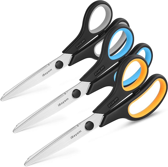 iBayam 8.5" Heavy Duty Black Scissors for Office School Classroom Home Use | Precision 2.5mm Thickness Ultra Sharp Blade| Comfort Grip Right/Left Handles| Multipurpose | Cutting Paper Fabric Packaging