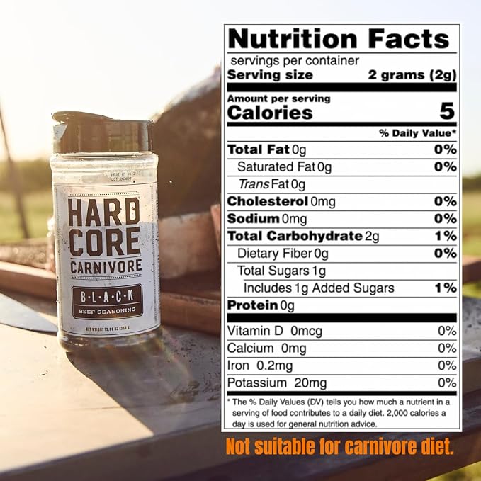 Hardcore Carnivore Black | Salt Free All-Purpose Beef Seasoning 5.5oz | Texas-Made Low Sodium Rub with Activated Charcoal - Blend for Steak, Brisket, Burgers, BBQ, Grilling and Smoking. MSG Free