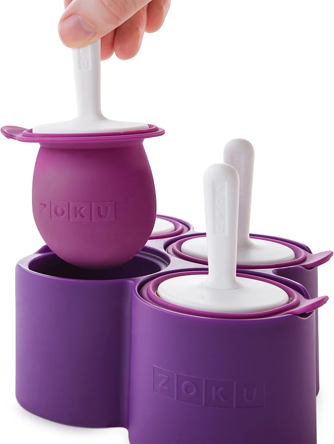 ZOKU Round Pop Molds - 4 Silicone Popsicle Molds with Reusable Sticks and Drip Guards, Easy-Release, BPA-Free