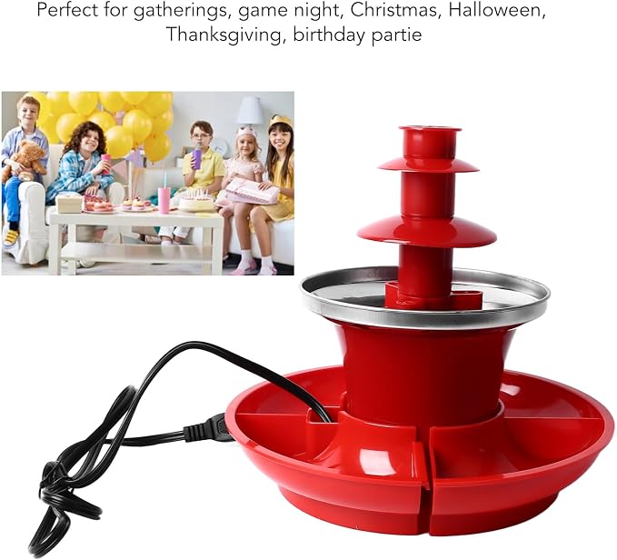 3 Tier Electric Chocolate Fondue Fountain Machine, Chocolate Sauce Fountain Machine with Detachable Plates for Parties Game Nights Xmas