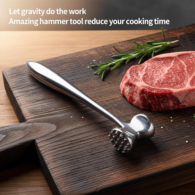 304 Stainless Steel Meat Tenderizer Mallet Dual Side Meat Hammer Chicken Pounder Heavy Duty Meat Beater for Steak and Beef Meat Pounder Kitchen Cooking Mallet Dishwasher Safe