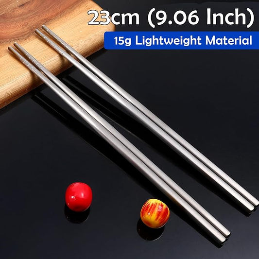 2 Pairs Titanium Chopsticks, Pure Titanium Metal Chopsticks, Ultralight and Reusable Chopstick, Durable Dishwasher Safe Eco-Friendly, for Camping Home Travel, Silver, 9 inch