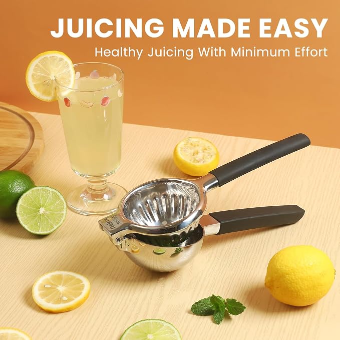 Rekix 304 Stainless Steel Lemon Squeezer, Max Extraction Hand Press Lemon Juicer, 3.4" Bowl Extra Large Orange Juicer, Manual Lime Squeezer, Handheld Citrus Fruit Squeezer for Kitchen Bar