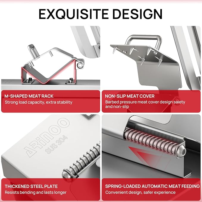 Manual Frozen Meat Slicer, Stainless Steel Meat Cutter for Home Use | Manual Slicing Machine with Adjustable Thickness for Beef, Pork, Lamb, Bacon BBQ,Salad,and Sandwich Slicing Easy to Use