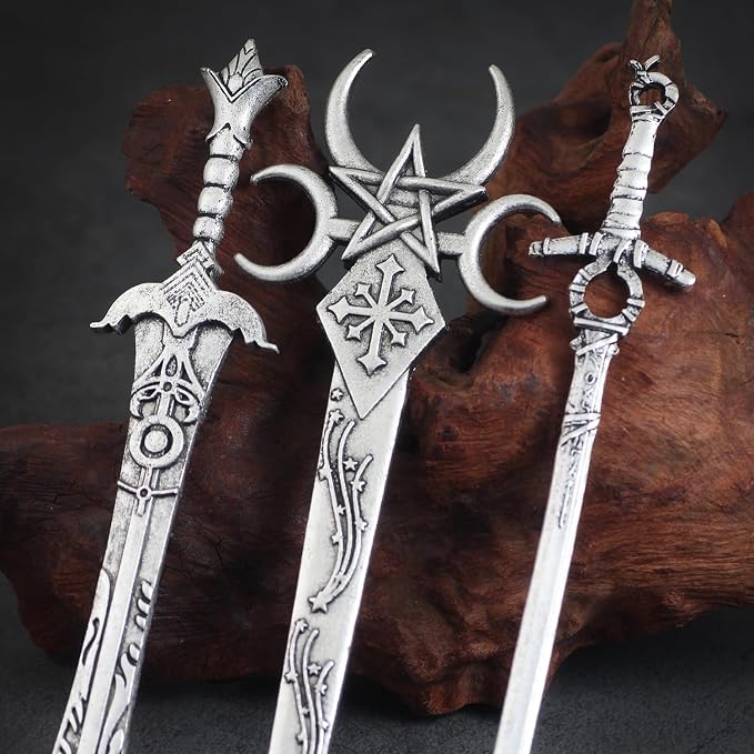 3Pcs Sword Hair Pins - Renaissance Medieval Gothic Hair Sticks for Women, Vintage Metal Hair Chopsticks for Bun Updo, Renaissance Accessories Medieval Accessories