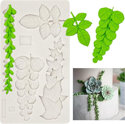 Leaf Fondant Molds, Succulents Trailing Leaves Cake Decorating Silicone Mold for Chocolate Candy Mousse Cookies Marzipan, Kitchen Baking Tools, Clay Resin Projects