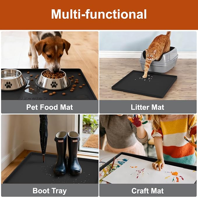 ukeetap 22" x 19" Extra Thick Silicone Mat Waterproof with Raised Edge, Under Sink Mat for Kitchen & Bathroom, Kitchen Cabinet Liner, Multi-Purpose for Storage & Protection, Black