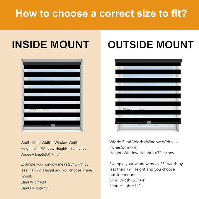 Persilux Cordless Zebra Blinds for Windows (35" W X 72" H, Black) Free-Stop Dual Layer Roller Windows Shades for Day and Night, Light Filtering Sheer Shades for Home, Easy to Install