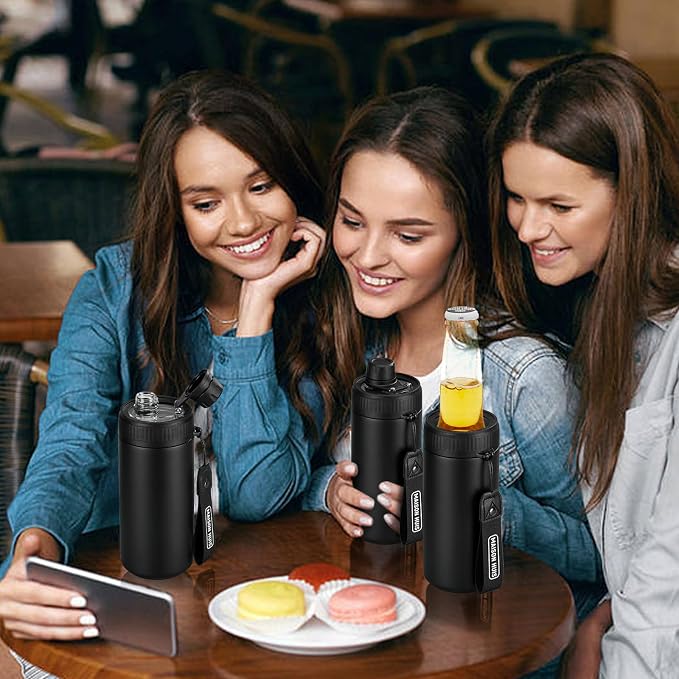 4 In 1 Beer Can Cooler Bottle Holder with Drinking Spout Lid for 12oz Regular, Slim Skinny Cans and Thermal Bottles,Sealed Insulated Double Wall Vacuum Stainless Steel Can Keeps Your Drinks Cold