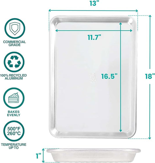 Baker's Secret 17" Pure Aluminum Cookie Sheet, 100% Recycled, Baking Sheet Cookie Sheets for Baking, 0.8mm Extra Thick Baking Pan, Commercial Grade, The Natural Aluminum Collection