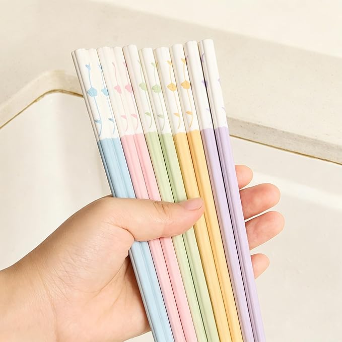 5 Pairs Fiberglass Chopsticks, Reusable Chinese Chopsticks Dishwasher Safe, Non-slip and Lightweight Chop Sticks 9.6in