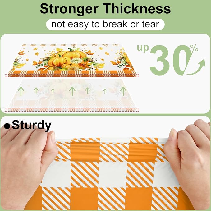 10 Packs Buffalo Disposable Table Cloth, 54 x 108 Inch Waterproof Plastic Tablecloth, Rectangle Pumpkin Orange and White Checkered Table Covers for Picnic, Birthday, Party