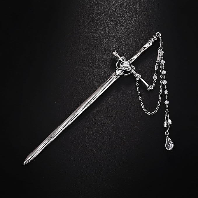 Sword Tassels Hair Pins for Women - Black Long Ancient Style Tassels Metal Chopsticks Chinese Hair Sticks Pin Decorative Black Medieval Renaissance Chinese Hair Accessories for Women Jewelry