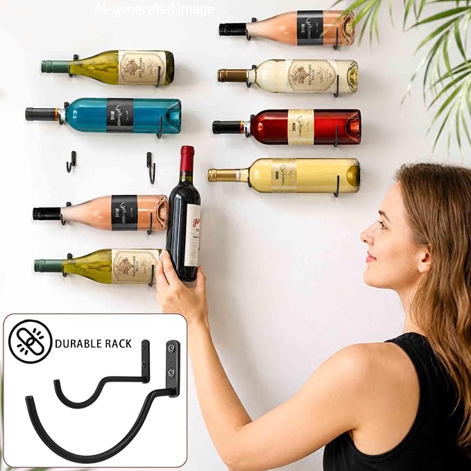 AQAREA Wine Rack Wall Mounted: 6Pcs for Wine Storage and Display | Hanging wine bottle holder, rust-proof coating, vertical design - metal hook for single bottle holder, small organizers