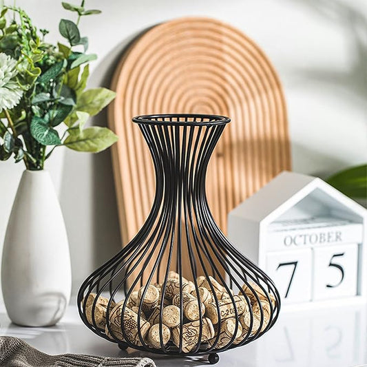 Tebery Metal Black Wine Cork Display Holder, Wine Stopper Collector, Decorative Free Standing Cork Storage Rack Catcher Container Cage, Holds 150 Wine Corks