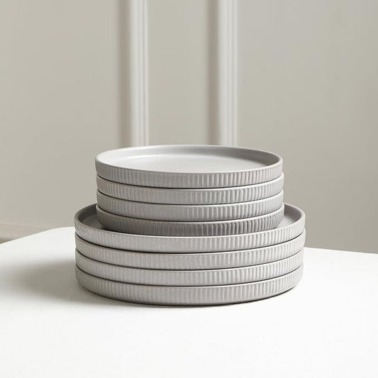 Stone Lain Haven Modern Stoneware 4 Piece Dinner Plates Sets, Dish Set for 4, Reactive Glaze Grey