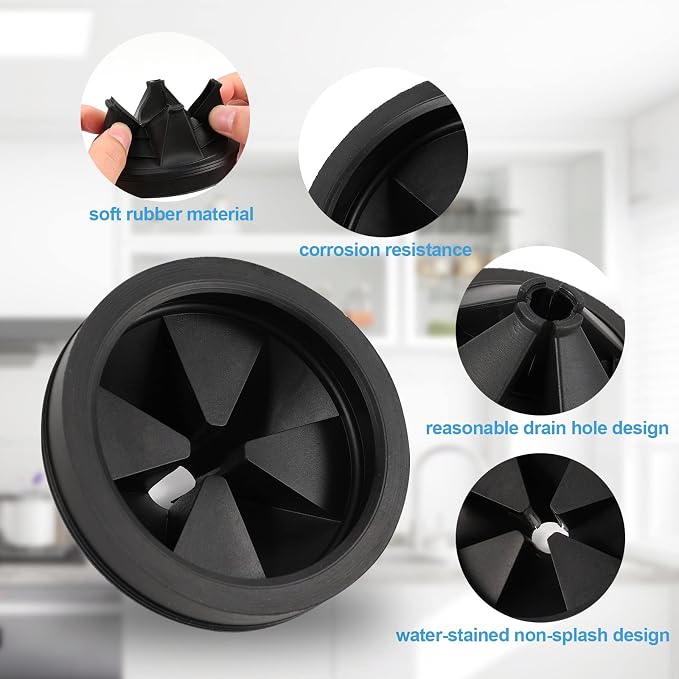 RQYEKDO Garbage Disposal Splash Guards 3 1/8 Inch，Rubber Garbage Disposal Drain Plugs and Covers, Food Waste Disposal Stopper Accessories for Waste King, Whirlaway,Sinkmaster and GE Models