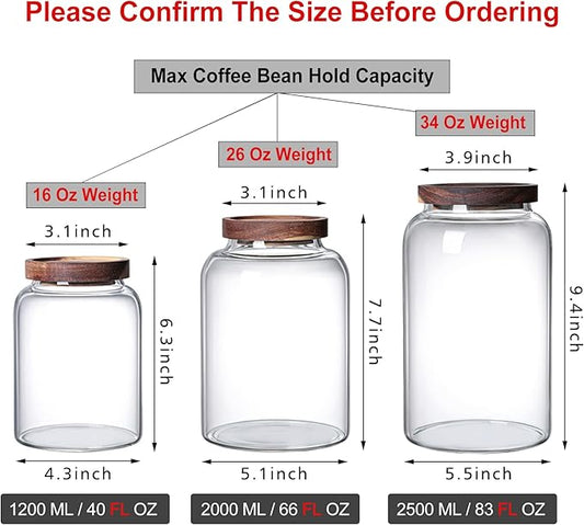 MOLFUJ 1200ML 40FL Oz Glass Storage Container with Wood Lid Large Decorative Organizer Bottle Canister Pantry Jar with Air Tight Wooden Lid for Food Coffee Candy Cereal Rice Flour Pop Spaghetti