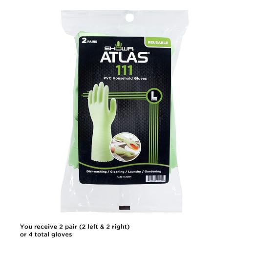 SHOWA 111 Skin-Friendly Dishwashing Gloves, Latex-Free PVC, Reusable Housekeeping Gloves with Cotton Liner, Non-Slip Grip for Kitchen & Gardening, Made in Japan, Large, 2-Pairs