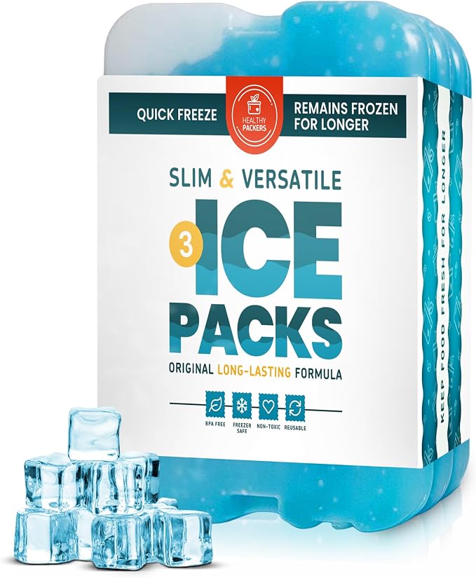 Healthy Packers Ice Packs for Lunch Boxes & Coolers - Freezer Packs - Original Cool Pack | Cooler Accessories for Beach, Camping & Fishing | Slim & Long-Lasting Reusable Ice Pack for Cooler