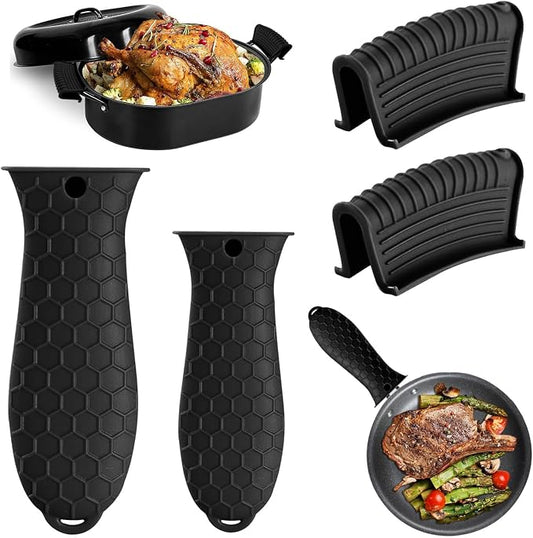 4 Pack Silicone Hot Handle Holder Cover Cast Iron Handle Cover Silicone Pot Holders Heat Resistant Assist Pan Handle Sleeve Non-Slip Pot Handle Covers for Cast Iron Skillet Metal Pan