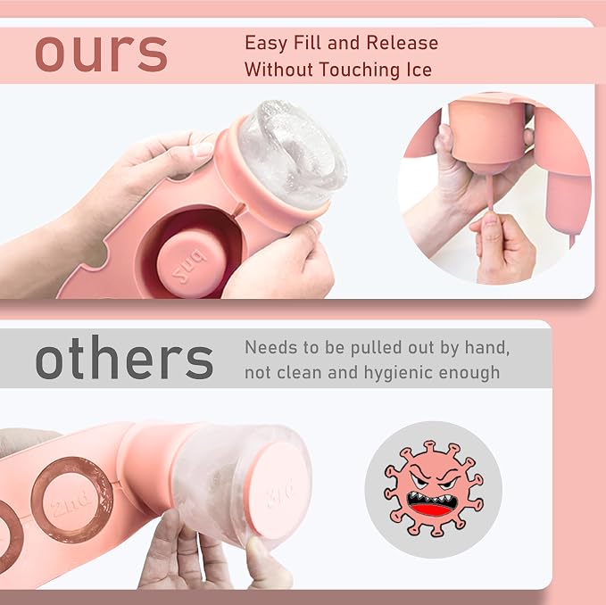 Silicone Ice Mold for Stanley Cup 30 40oz, Tumbler Ice Maker | Easy Fill and Release Without Touching Ice, Ice Cube Tray with Clear Lid and Bin for Freezer, Whiskey, Cocktail (Pink)