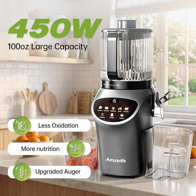 Juicer Machines with 6.5" Large Chute,3-in-1 Cold Press Juicer for Whole Vegetables Fruits 450W, Masticating juicer Easy to Clean Juice Extractor Machine for Making Nut Mike, (Premier Space Gray)