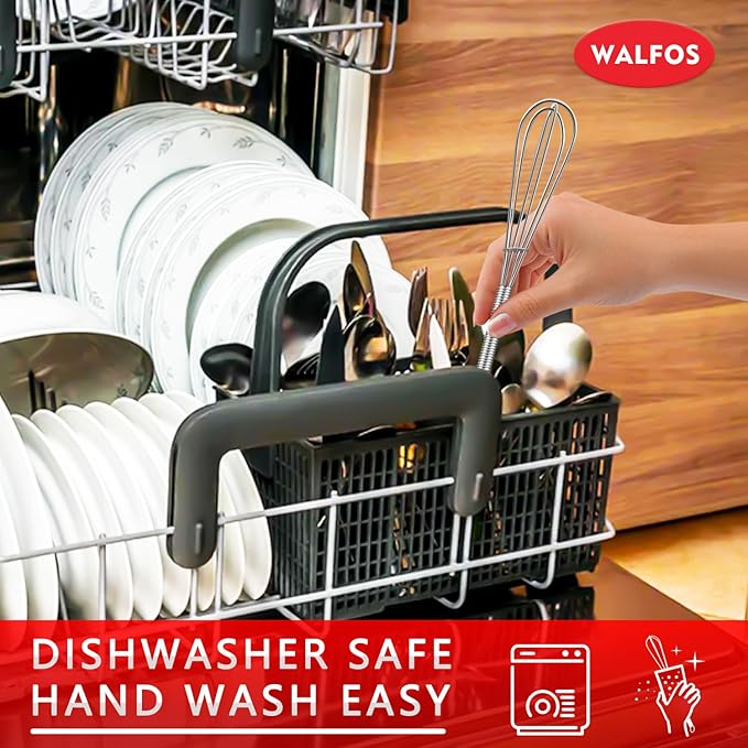 Walfos Long Small Whisks Skinny Little Whisk 10 inch Tiny Mini Whisk With Long Handle for Mixing Sauces, Coffee, Cooking,Beating, Blending Ingredients,