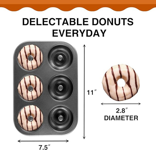 HONGBAKE Donut Pan For Baking, Upgraded Deepened Doughnut Tray, 2 Pack 6 Cavity Mini Bagel Mold for Oven, Nonstick and Heavy Duty - Black