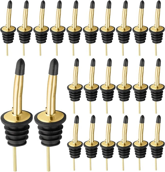 Pafusen 24 Pack Liquor Bottle Pourers, Liquor Pour Spout for Liquor Bottles, Stainless Steel Olive oil Dispenser Spout, Alcohol Pourer Spouts Dust Caps Covers, Gold