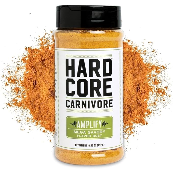 Hardcore Carnivore Amplify | Umami Seasoning, All-Purpose Blend, 10.5oz | All-Purpose Texas-Made Blend with Buttery Umami - Great on Meat, Veggies, Fries, Popcorn & More. MSG Free & Gluten Free