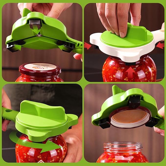 4-in-1 Jar Opener, Stainless Steel Lid Remover, Multi Functional Adjustable Stainless Lid Opener, Jar Openers for Seniors & Arthritis Sufferers & Weak Hands, for Kitchen Jars Bottles Cans