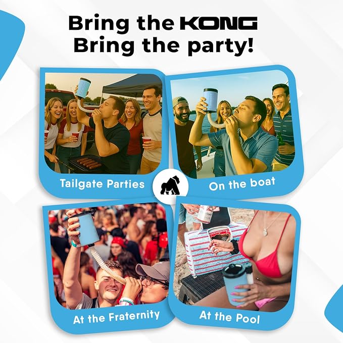 The Kong 2.0 - A Portable Can or Bottle Cooler/Cup With A Detachable, Expandable, Hose To Funnel Your Drink (Blue)