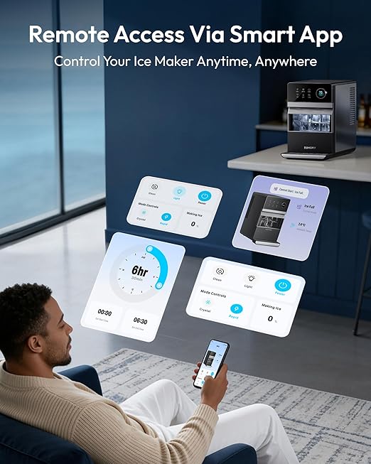 EUHOMY 2.2'' Clear Ice Cube Maker Countertop with APP, 2 Square Ice Ready in 27 Mins for Whiskey, Slow-Melting & Self-Cleaning, 110 Pcs/Day, 24H Timer, Clear Ice Maker with Ice Tong for Home/Bar