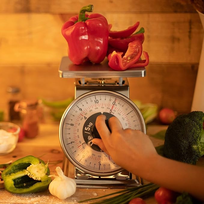 Tada 11lb Stainless Steel Analog Kitchen Mechanical Dial Scale | Manual Food Scale with Platform for Restaurants and Cooking