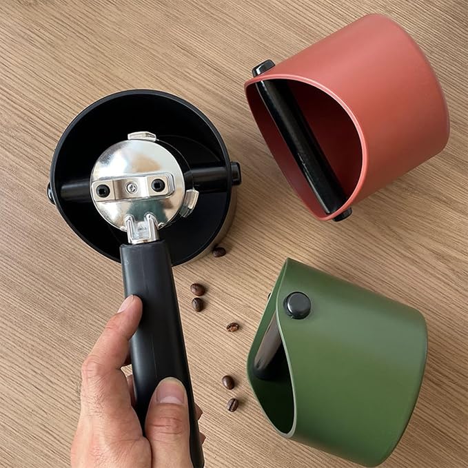 Coffee Knock Box, 4.6 in, Barista Style Espresso Grounds Knock Box, Removable Plastic Knock Rod, Non-Slip Base, Espresso Maker Accessory (Caramel)