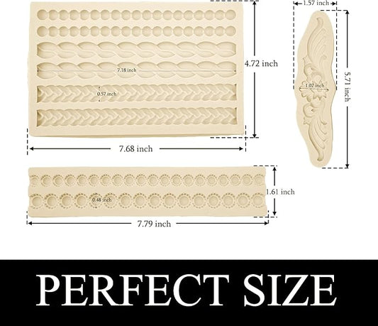 Pearl Fondant Molds, 3 Pack Silicone Pie Decoration Crust Mould, for Cake, Chocolate, Cupcake, Knit Rope, Game Pie, SugarCraft, Clay