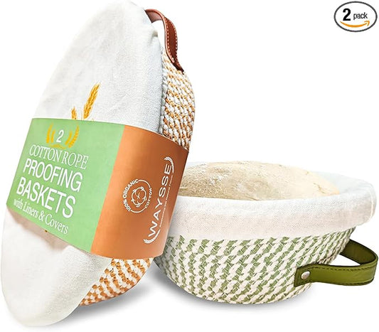 Banneton Bread Proofing Basket Set,Cotton Rope Sourdough Banneton Basket Oval Round, 10 inch Sourdough Bread Baking Supplies with 4 Liners, Handmade Proofing Bowls for Artisan Bakers Starter
