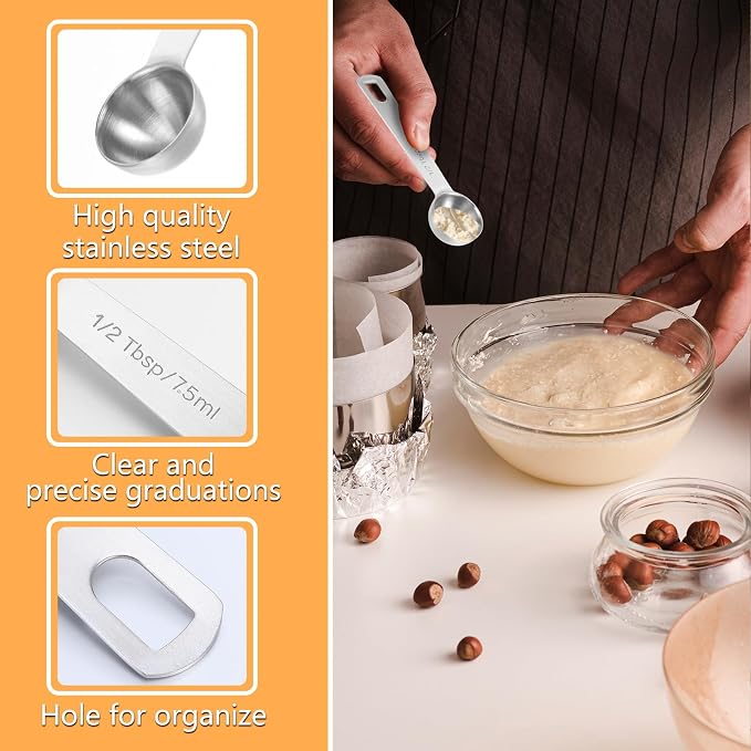 2 Pcs 1/2 Tablespoon Measuring Spoon - Stainless Steel Teaspoons (7.5ml) Coffee Scoop and Tablespoon Measuring Spoon - Metal Kitchen Gadgets for Cooking and Baking