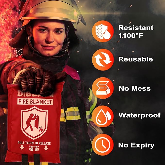 Fire Blanket for Home and Kitchen,Emergency for Small Fire,Reused,Easy Use | Emergency for House Fireplace Car Grill BBQ, Clean No Mess, Stand High Temperature Fibre, Never Expires, for Everyone,2 pcs