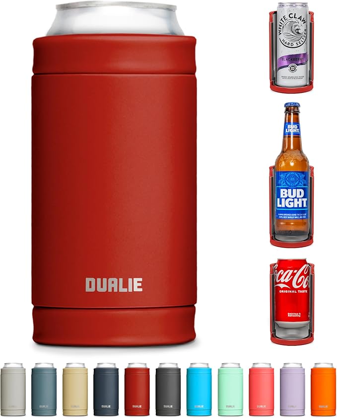 DUALIE 3 in 1 Insulated Can Cooler - 15+ Colors - Universal Size for 12 oz Cans, Slim Cans, and Bottles
