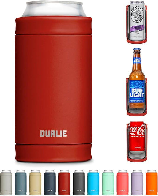 DUALIE 3 in 1 Insulated Can Cooler - 15+ Colors - Universal Size for 12 oz Cans, Slim Cans, and Bottles