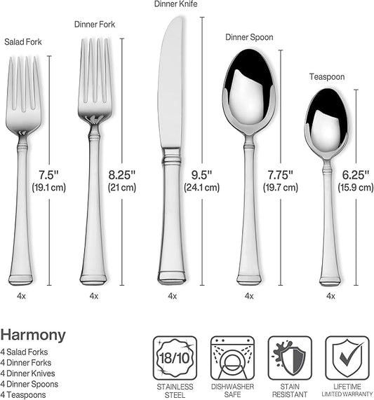 Mikasa, Harmony Flatware Service for 4, 20 Piece Set, 18/10 Stainless Steel Silverware Set (Pack of 2)