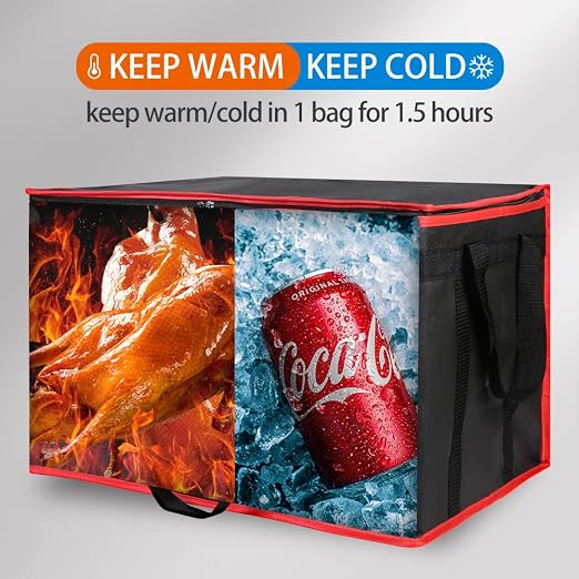 Bodaon Insulated Food Delivery Bag with Hard Bottom, 3XL, Black-Red, 1PK | Stable and Durable Catering Bag, Large Capacity Thermal Cooler Tote for Hot and Cold Food Transport for Restaurant Deliveries